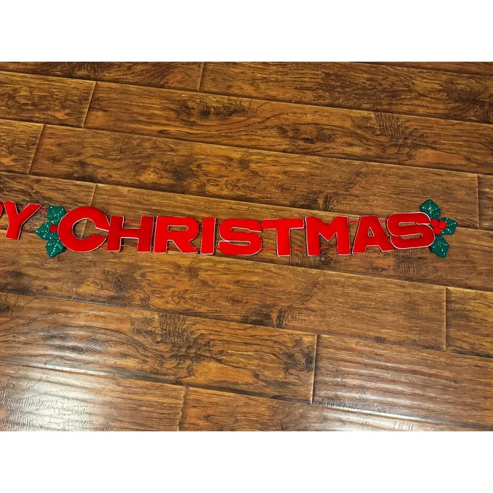 Vintage Kitshmas Red Velvet Santa Claus Christmas Garland Sequined Beaded 70s